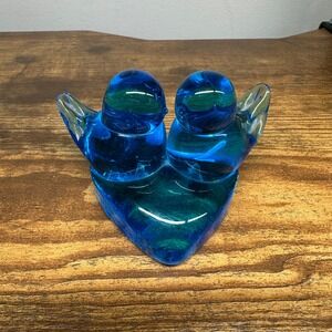 Leo Ward 1988 Signed Bluebird of Happiness Art Glass Double Bird Heart Figurine